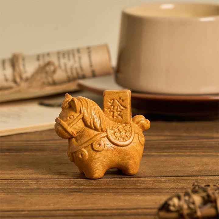 Buddha Stones Year of the Horse Get rich Green Sandalwood Small Leaf Red Sandalwood Linden Wood Animals Positive Decoration - image 9