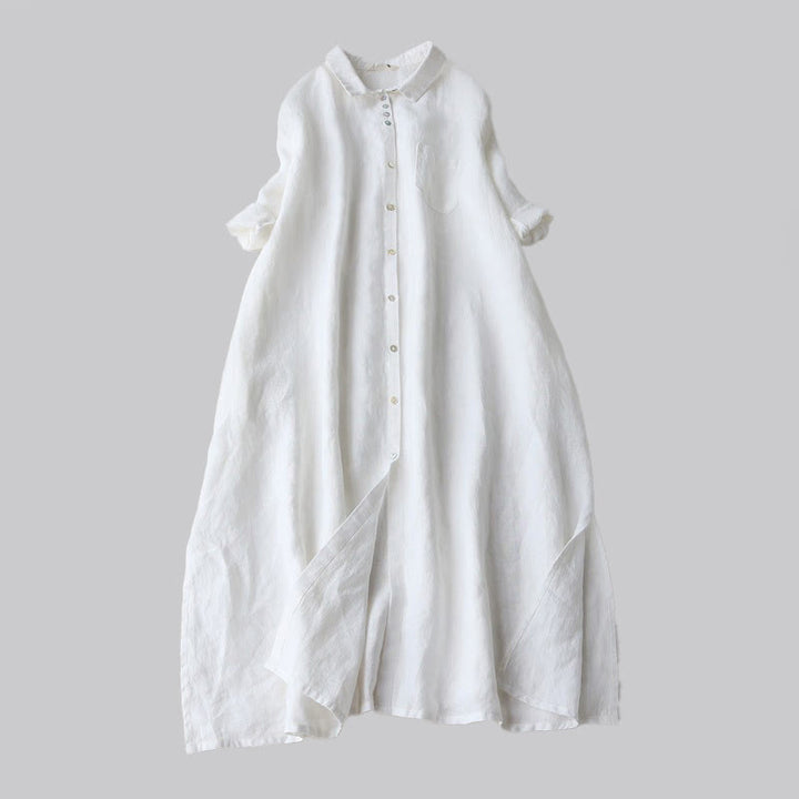 Buddha Stones Fall Solid Buttons Down Lapel Design Three Quarter Sleeve Women's Midi Dress With Pockets - White - US12，UK/AU16，EU44 (2XL) - image 4