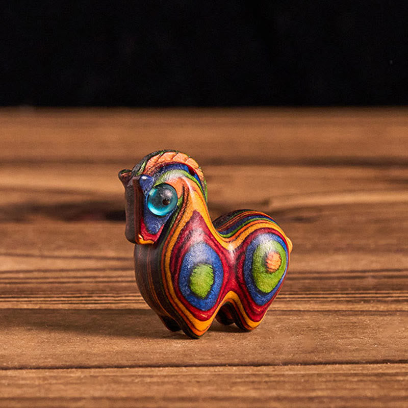 Buddha Stones Year Of The Horse Carved Tang Horse Rainbow Eucalyptus Creativity Desk Decoration - Tang Horse - 37*37*10mm - image 0
