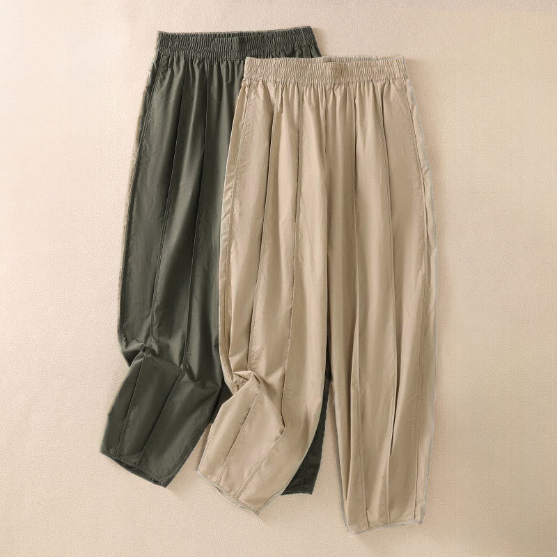 Buddha Stones Summer Simple Pure Color High Waisted Pleated Women's Harem Pants With Pockets - image 0