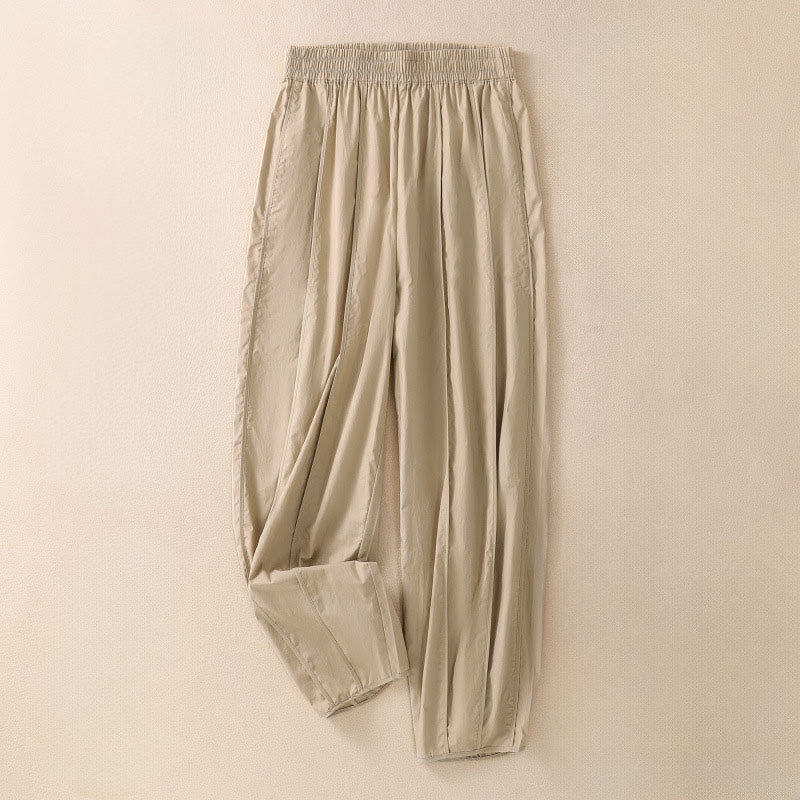 Buddha Stones Summer Simple Pure Color High Waisted Pleated Women's Harem Pants With Pockets - Wheat - US8-10，UK/AU12-14，EU40-42 (2XL) - image 9