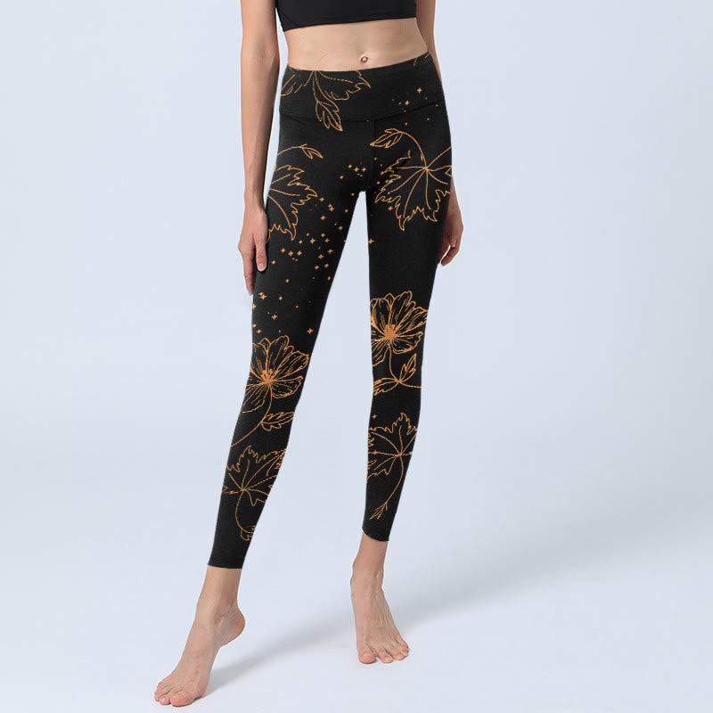 Buddha Stones Minimalist Style Flower Leaf Star Print Gym Leggings Women's Yoga Pants - image 5