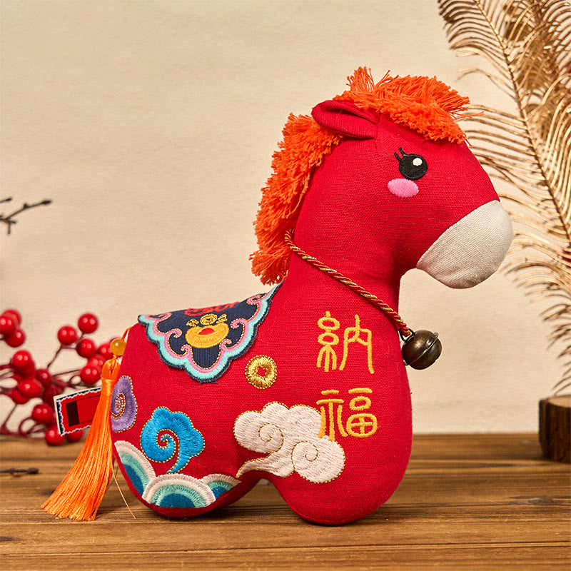 Buddha Stones Year of the Horse Copper Red String Fu Character Embroidery Prosperity Home Decoration - Nafu Red Horse - 22*22*9 cm - image 14