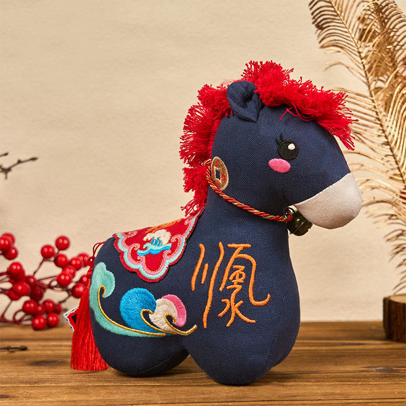 Buddha Stones Year of the Horse Copper Red String Fu Character Home Decoration - Fu Character Blue Horse - 22*22*9 cm - image 22