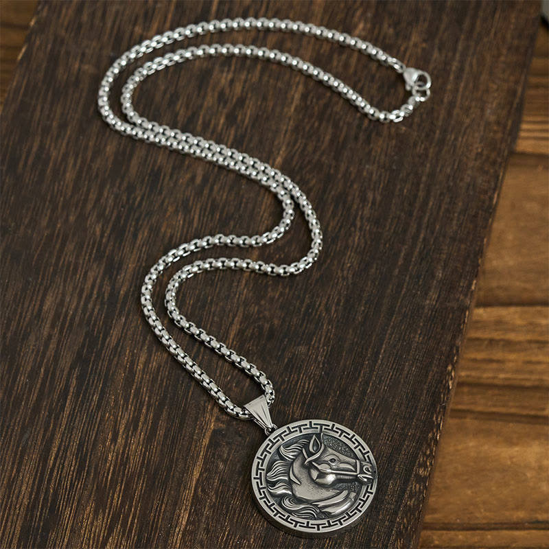 Buddha Stones Year Of The Horse Titanium Steel Balance Necklace Pendants - image 4