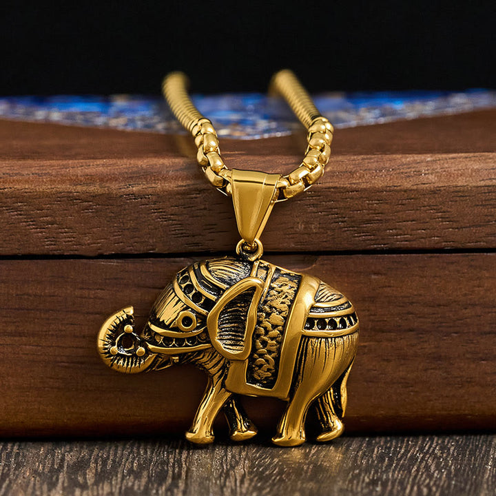 Buddha Stones Titanium Steel Elephant Strengthen Necklace Pendants - image 9
