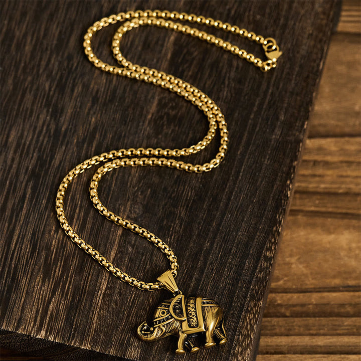 Buddha Stones Titanium Steel Elephant Strengthen Necklace Pendants - image 11