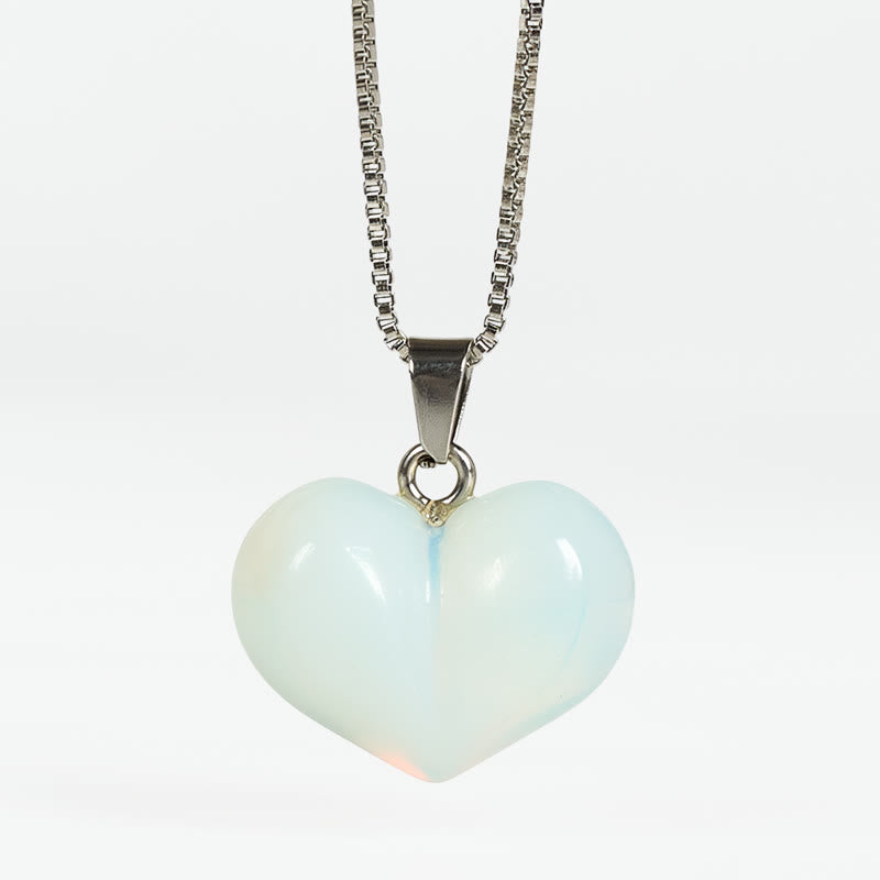 Buddha Stones Heart Design Amethyst Topaz Pink Crystal Opal Tiger Eye White Crystal Red Jasper Amazonite Green Aventurine Black Obsidian Citrine Balance Necklace Pendant - Opal - image 16