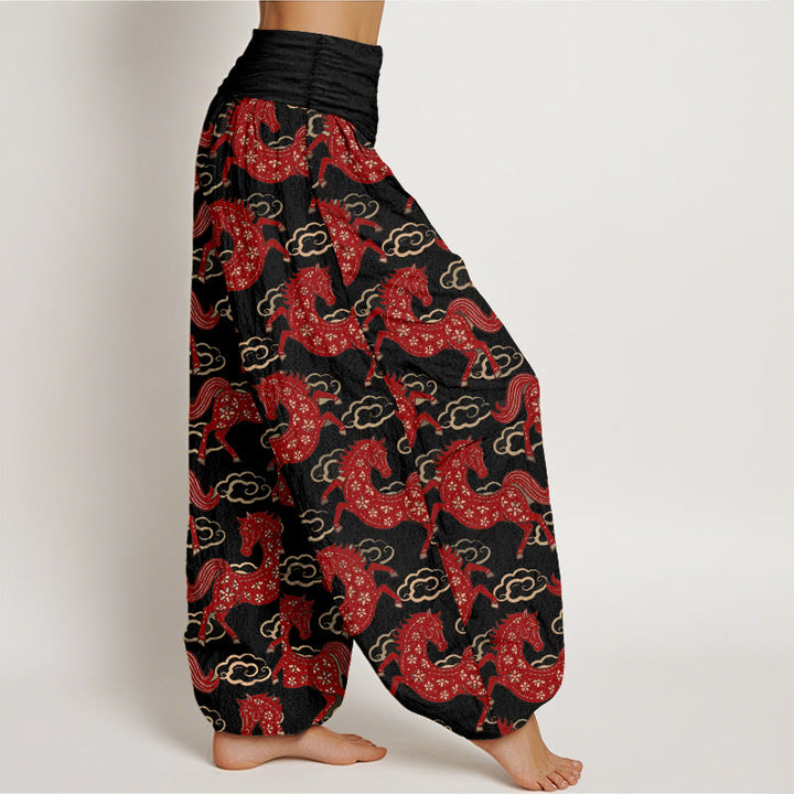 Buddha Stones Cotton Gorgeous Horse Cloud Pattern Women's Elastic Waist Harem Pants - image 2