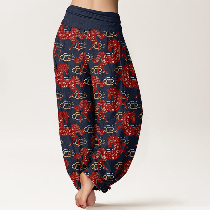 Buddha Stones Cotton Gorgeous Horse Cloud Pattern Women's Elastic Waist Harem Pants - image 6