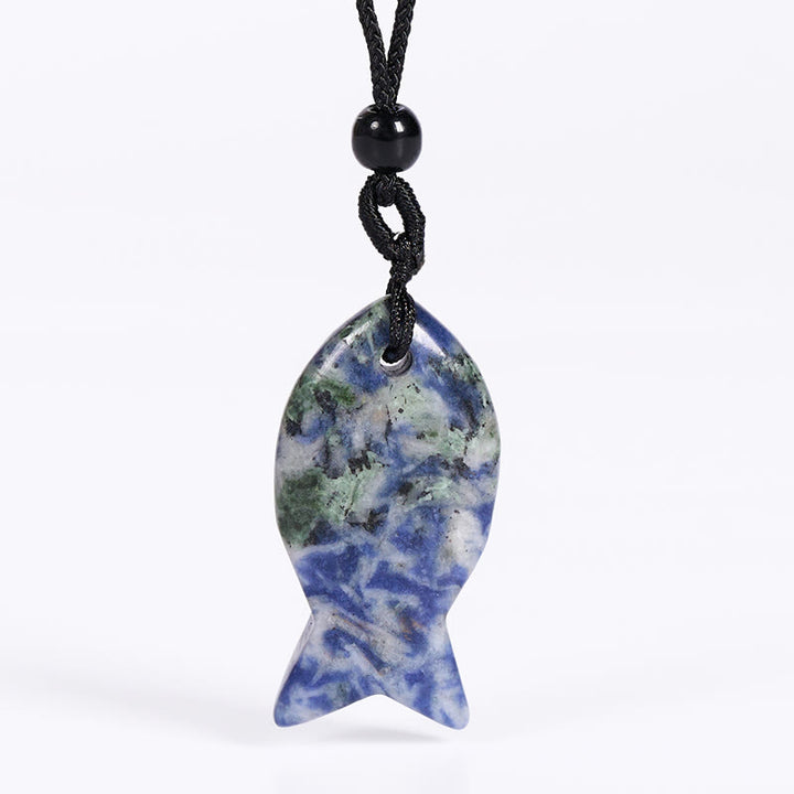 Buddha Stones Koi Fish Pink Crystal Indian Agate Amethyst Topaz Red Jasper Success Warmth Necklace Pendant - Blue Spot Jasper - image 39