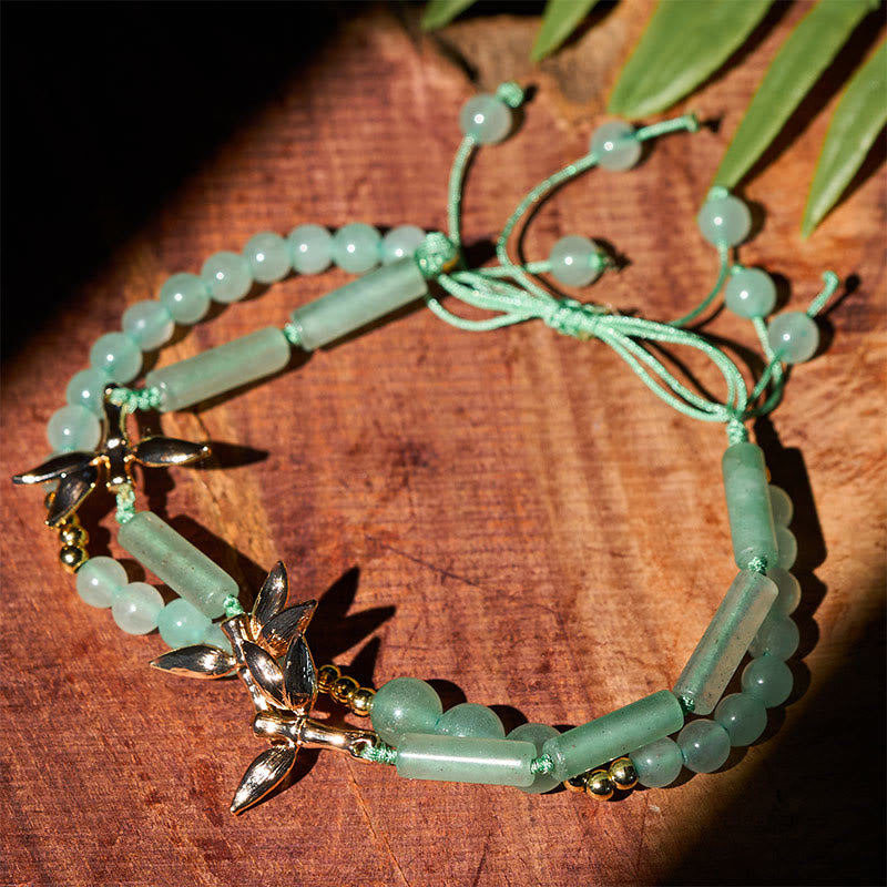 Buddha Stones Bamboo Design Double Layer Green Aventurine Strength Balance Bracelet - image 1