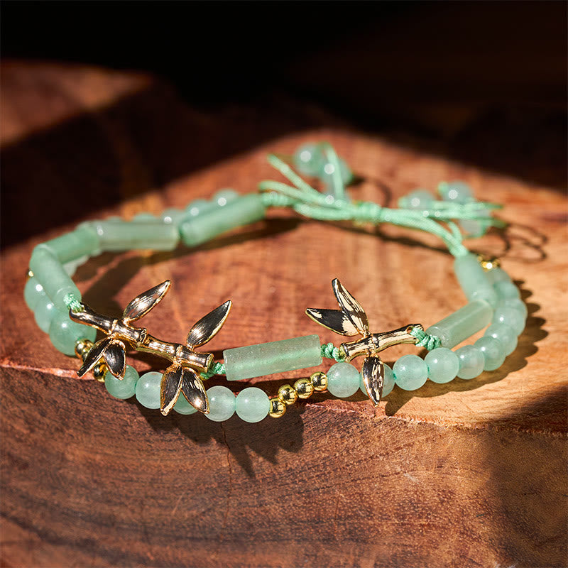 Buddha Stones Bamboo Design Double Layer Green Aventurine Strength Balance Bracelet - Green Aventurine(Wrist Circumference: 15-17cm) - image 0