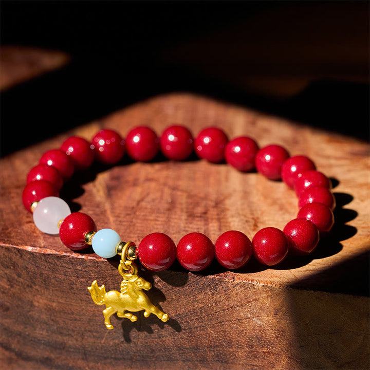 Buddha Stones Year of the Horse Running Horse Charm Cinnabar Blessing Bracelet - image 1