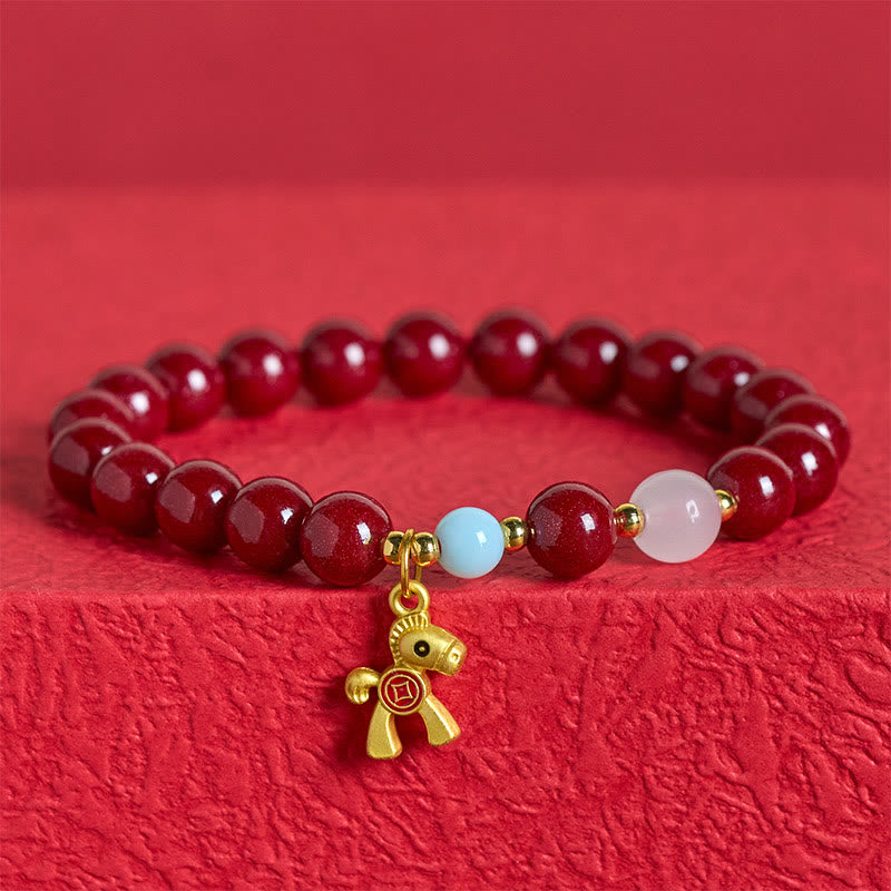 Buddha Stones Year Of The Horse Cute Horse Copper Coins Design Cinnabar Blessing Bracelet - image 3