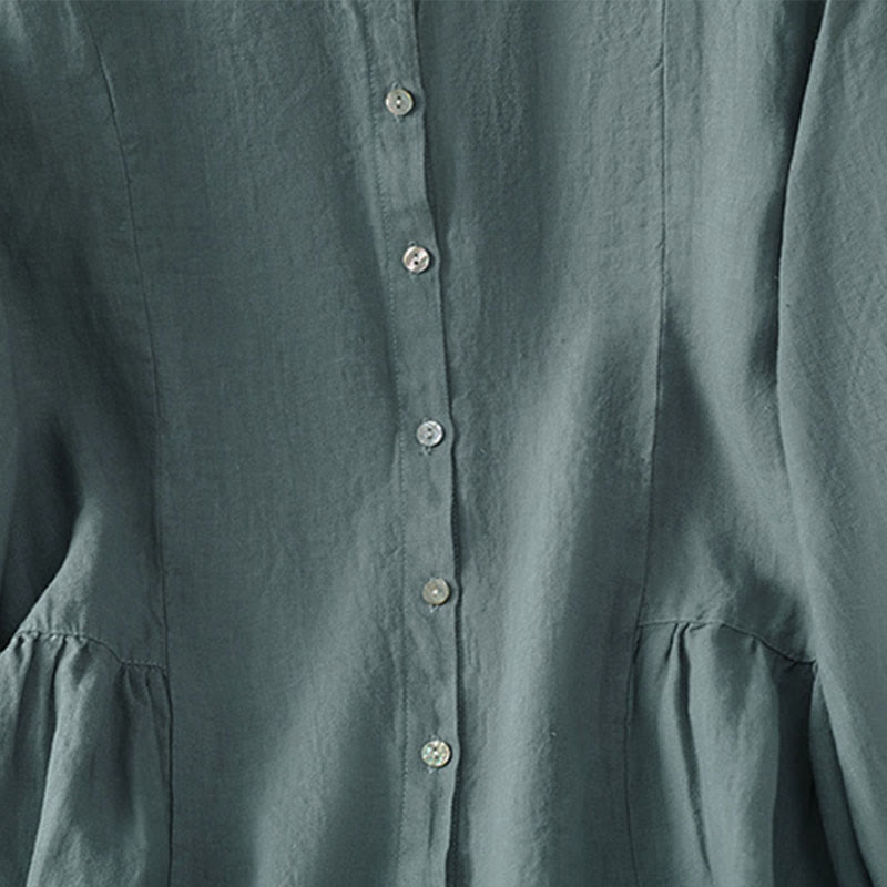 Buddha Stones Fall Commute Patchwork Plain Design Long Sleeve Women's Cotton Buttons Shirt - image 22