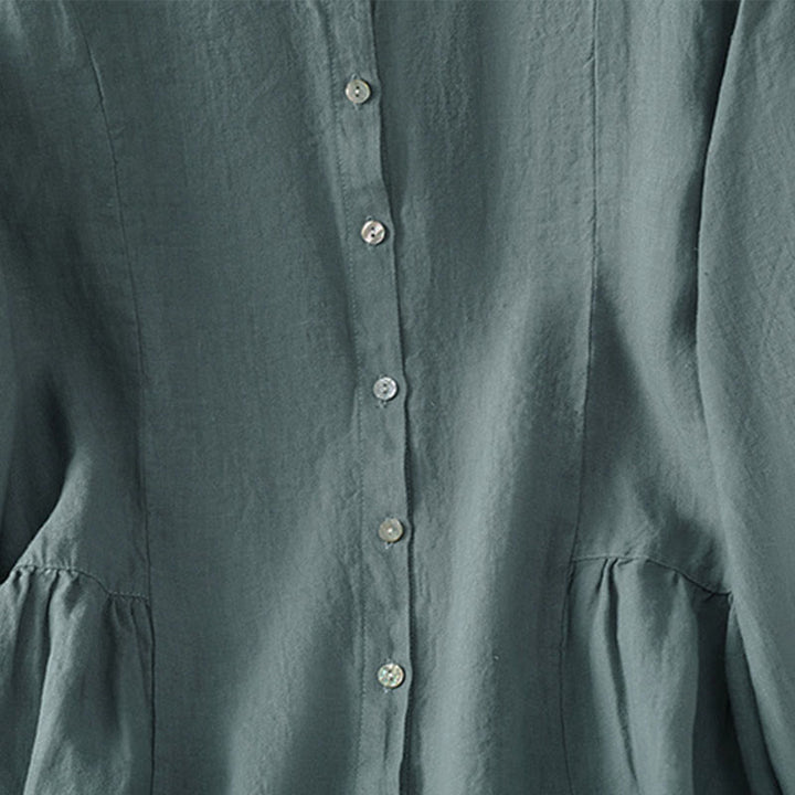 Buddha Stones Fall Commute Patchwork Plain Design Long Sleeve Women's Cotton Buttons Shirt - image 22