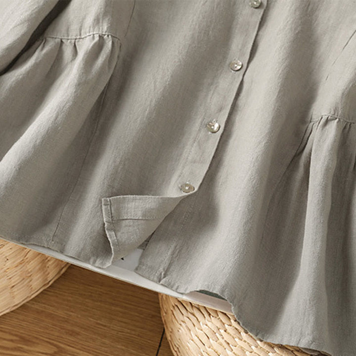 Buddha Stones Fall Commute Patchwork Plain Design Long Sleeve Women's Cotton Buttons Shirt - image 16