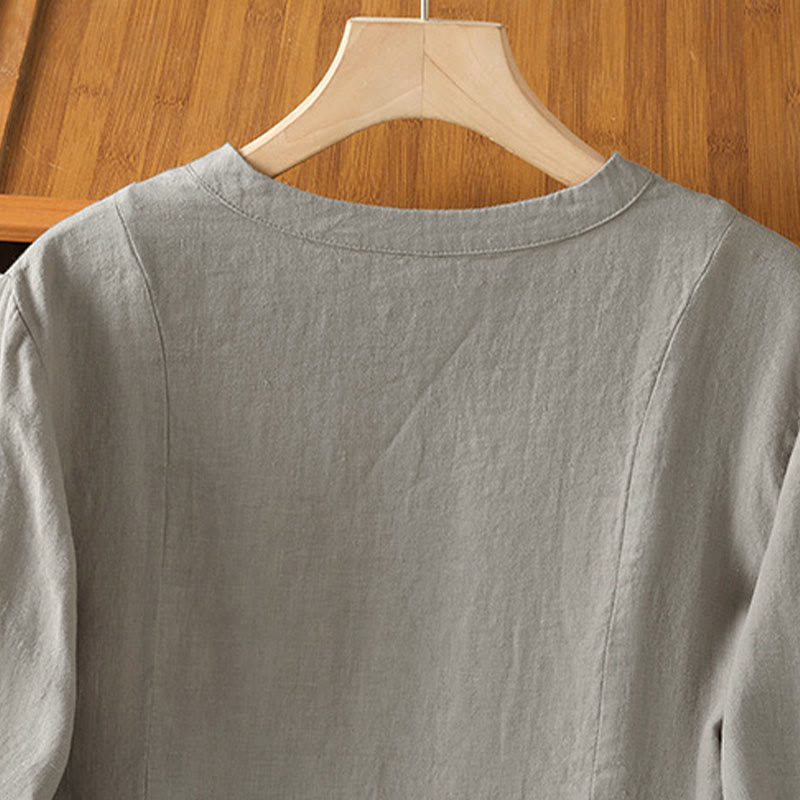 Buddha Stones Fall Commute Patchwork Plain Design Long Sleeve Women's Cotton Buttons Shirt - image 12