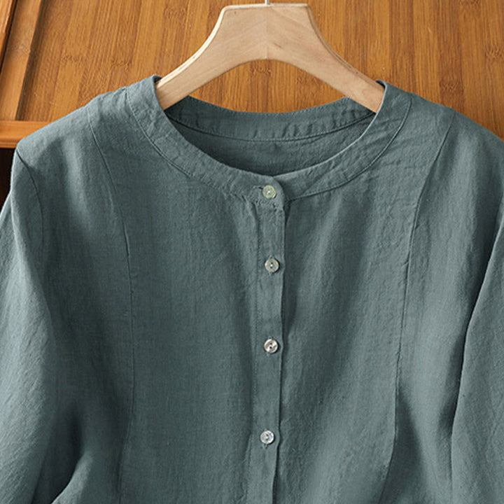Buddha Stones Fall Commute Patchwork Plain Design Long Sleeve Women's Cotton Buttons Shirt - image 20