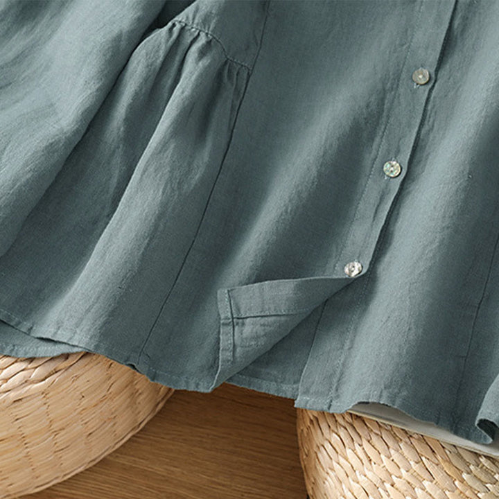 Buddha Stones Fall Commute Patchwork Plain Design Long Sleeve Women's Cotton Buttons Shirt - image 24