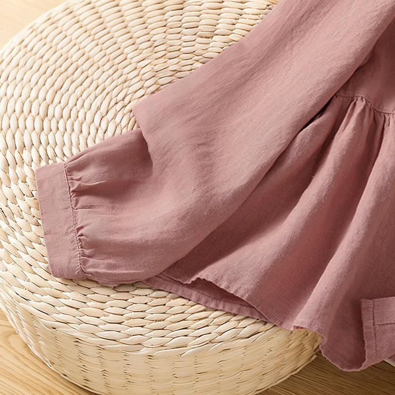 Buddha Stones Fall Commute Patchwork Plain Design Long Sleeve Women's Cotton Buttons Shirt - image 7