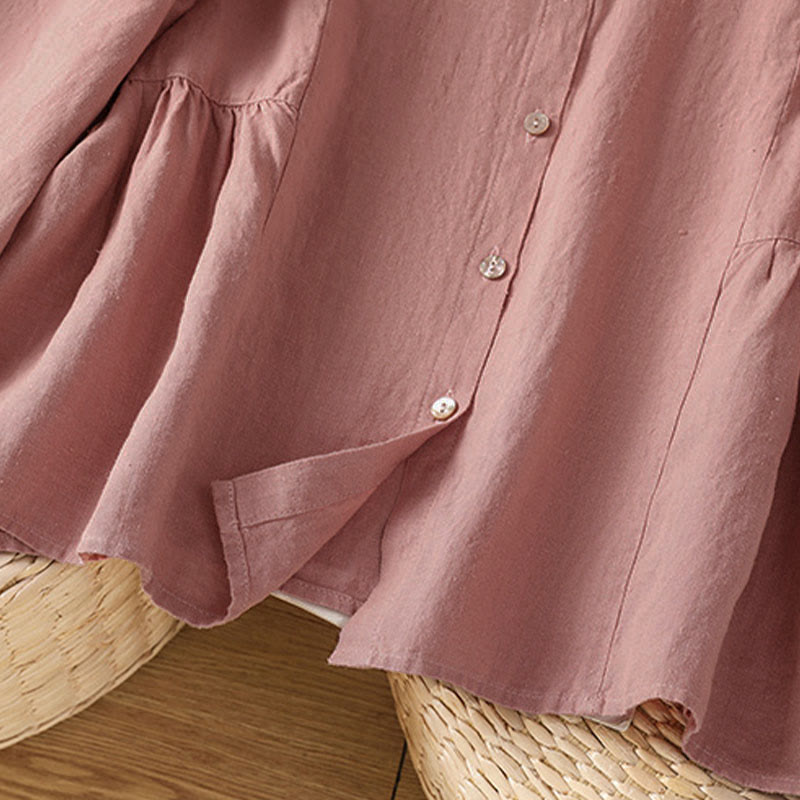 Buddha Stones Fall Commute Patchwork Plain Design Long Sleeve Women's Cotton Buttons Shirt - image 8