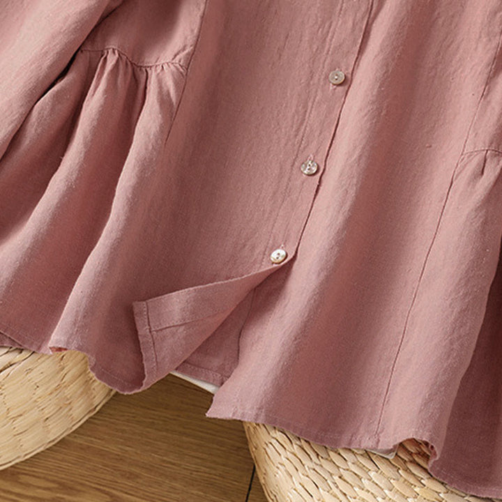 Buddha Stones Fall Commute Patchwork Plain Design Long Sleeve Women's Cotton Buttons Shirt - image 8