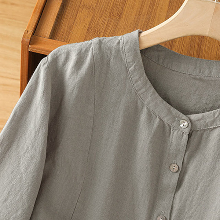 Buddha Stones Fall Commute Patchwork Plain Design Long Sleeve Women's Cotton Buttons Shirt - image 13