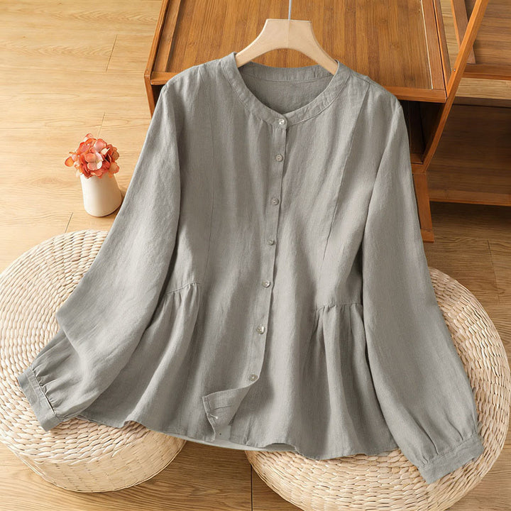 Buddha Stones Fall Commute Patchwork Plain Design Long Sleeve Women's Cotton Buttons Shirt - Silver - US8-10，UK/AU12-14，EU40-42 (2XL) - image 9