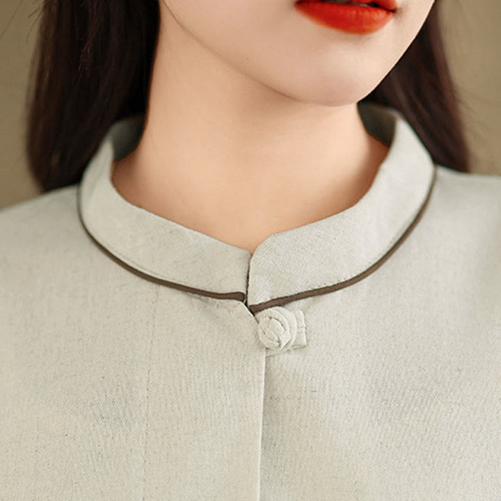 Buddha Stones Commute Embroidery Floral Pattern Three Quarter Sleeve Women's Cotton Shirt With Pockets - image 13