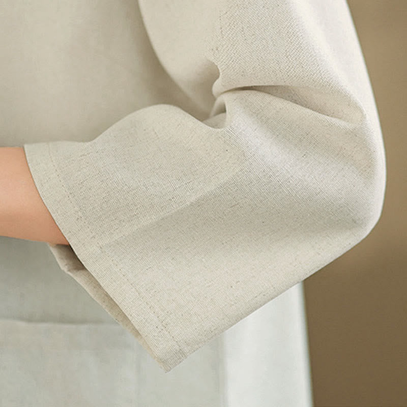 Buddha Stones Commute Embroidery Floral Pattern Three Quarter Sleeve Women's Cotton Shirt With Pockets - image 16