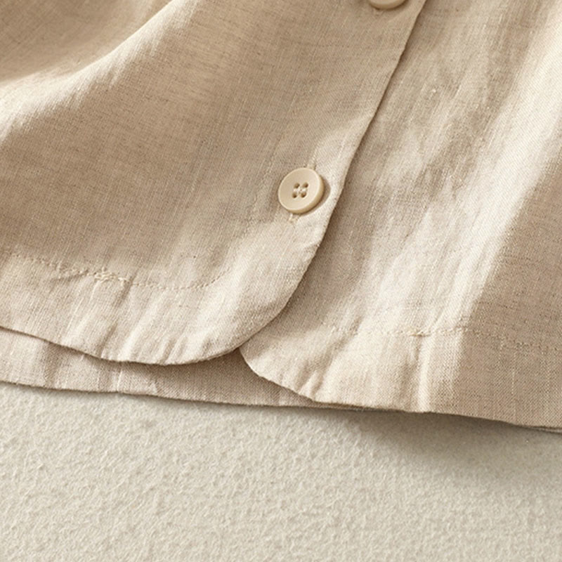 Buddha Stones Summer Solid Color V-Neck Buttons Simple Design Women's Short Sleeve Shirt - image 10