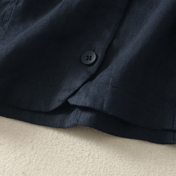 Buddha Stones Summer Solid Color V-Neck Buttons Simple Design Women's Short Sleeve Shirt - image 17