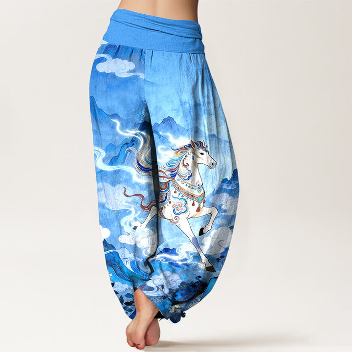 Buddha Stones Cotton Gorgeous Mountain Horse Cloud Pattern Women's Elastic Waist Harem Pants - image 9