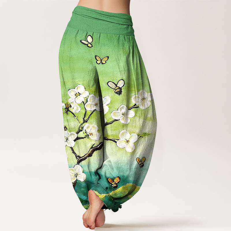 Buddha Stones Cotton Colourful Flower Butterfly Bee Pattern Women's Elastic Waist Harem Pants - image 9