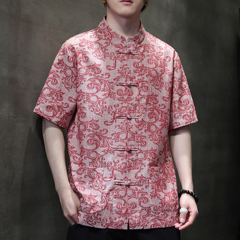 Buddha Stones Summer Floral Vine Pattern Tang Suit Men's Frog-Button Short Sleeve Shirt With Pockets - image 20