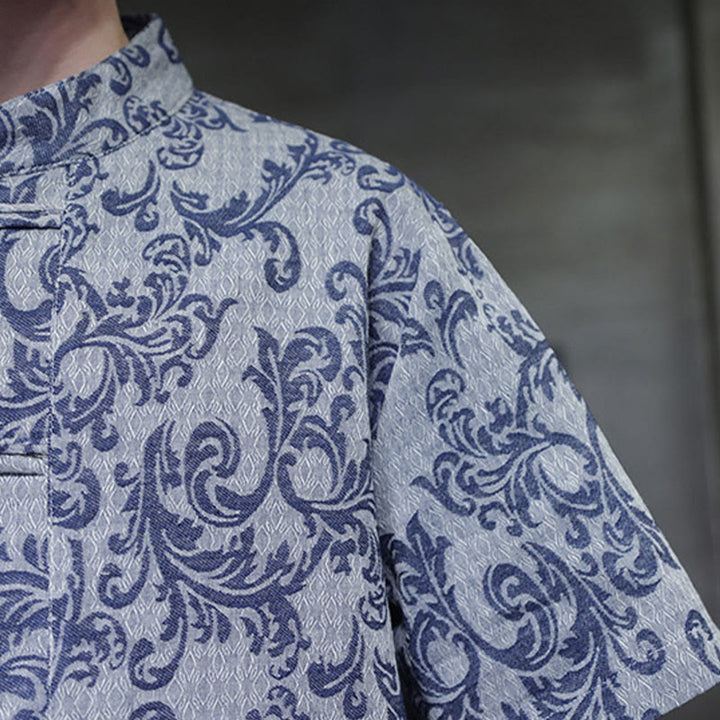 Buddha Stones Summer Floral Vine Pattern Tang Suit Men's Frog-Button Short Sleeve Shirt With Pockets - image 11