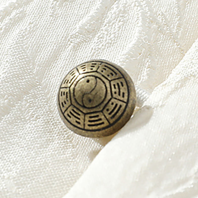 Buddha Stones Textured Jacquard Bagua Pattern Button Tang Suit Men's Half Sleeve Cotton Shirt - image 4