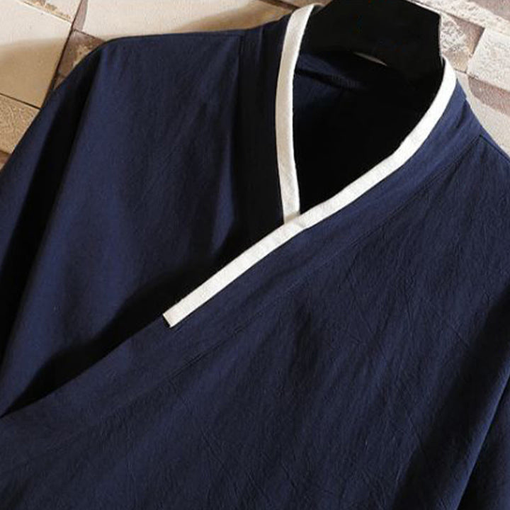 Buddha Stones Embroidered Crane Auspicious Cloud Pattern Open Front Short Sleeve Jacket Men's Cotton Kimono - image 1