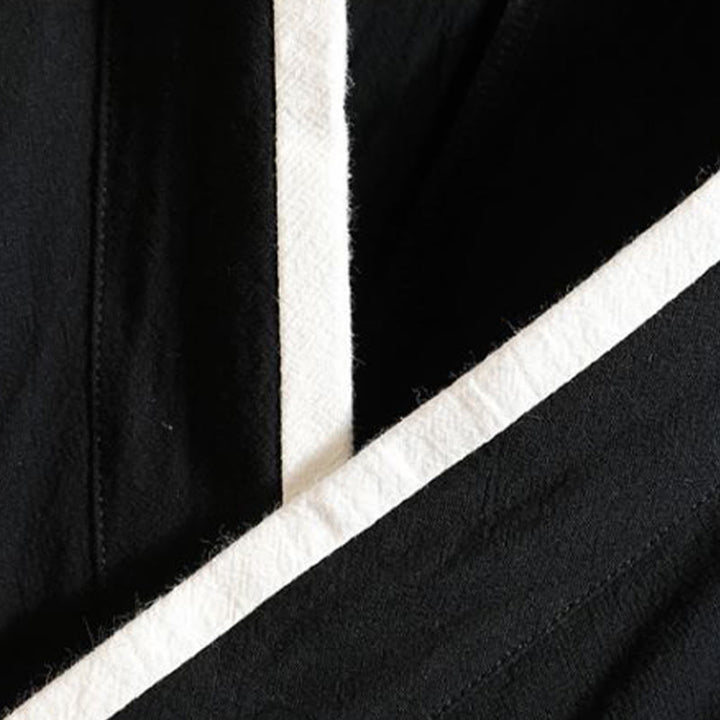 Buddha Stones Embroidered Crane Auspicious Cloud Pattern Open Front Short Sleeve Jacket Men's Cotton Kimono - image 7