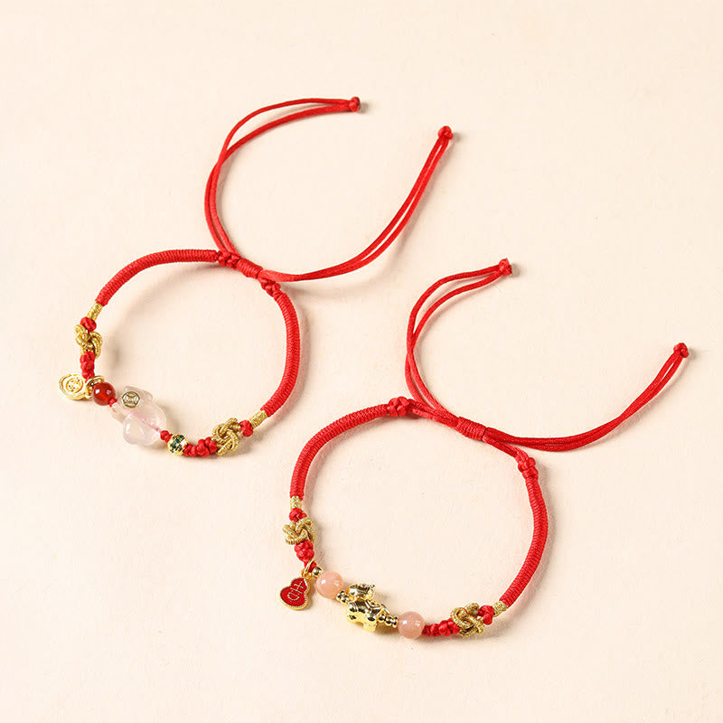 Buddha Stones Year Of The Horse Copper Sun Stone White Agate Red String Luck Bracelet - image 4