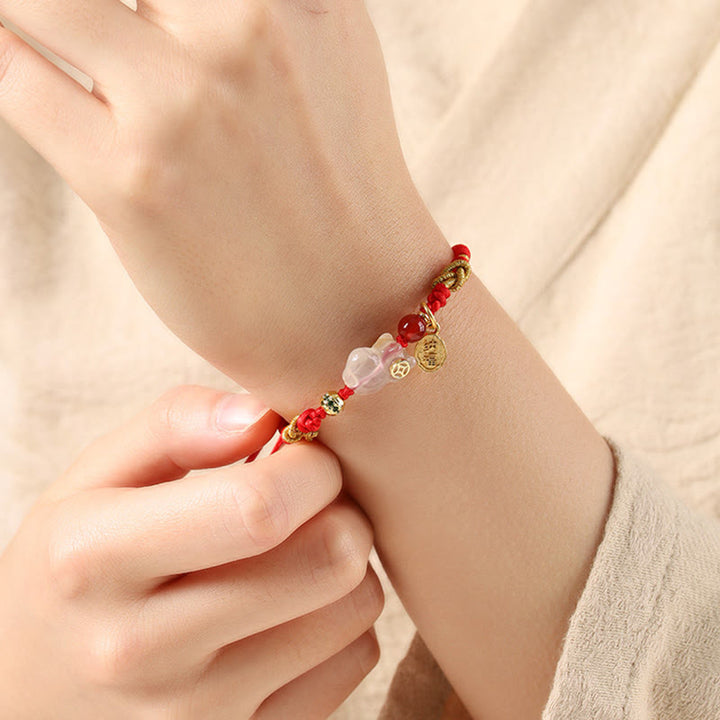 Buddha Stones Year Of The Horse Copper Sun Stone White Agate Red String Luck Bracelet - image 13