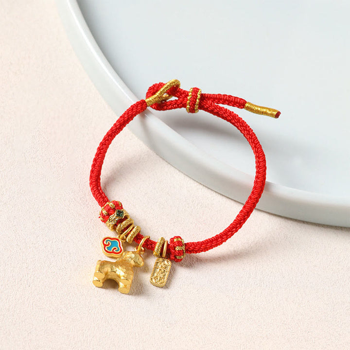 Buddha Stones Year Of The Horse Copper Red String Fu Character Lotus Luck Bracelet - image 2