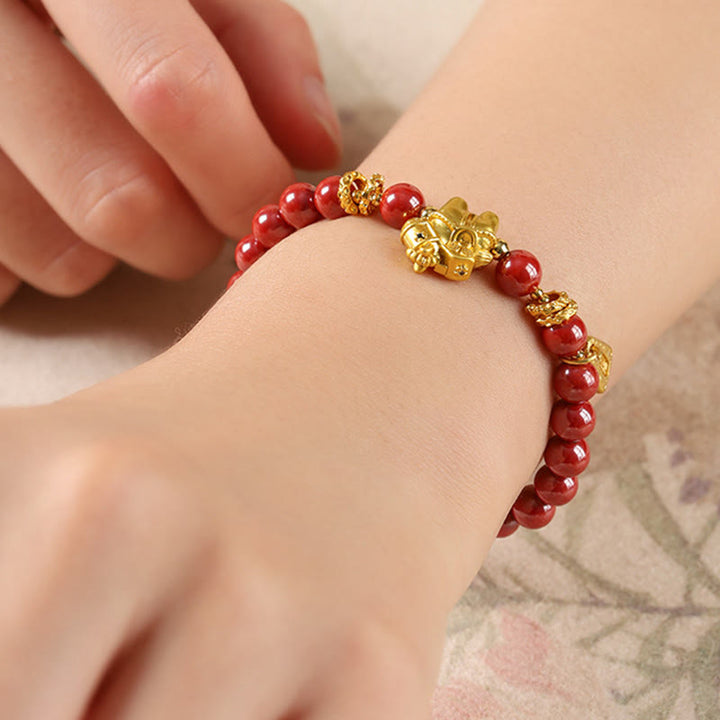 Buddha Stones Year Of The Horse Cinnabar Copper Hetian Jade Concentration Bracelet - image 2