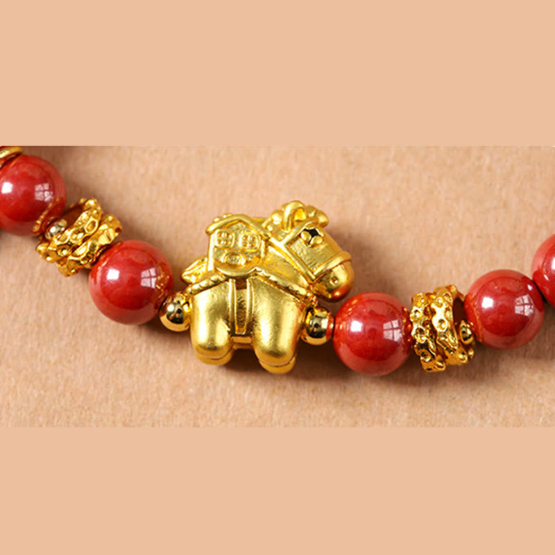 Buddha Stones Year Of The Horse Cinnabar Copper Hetian Jade Concentration Bracelet - image 4