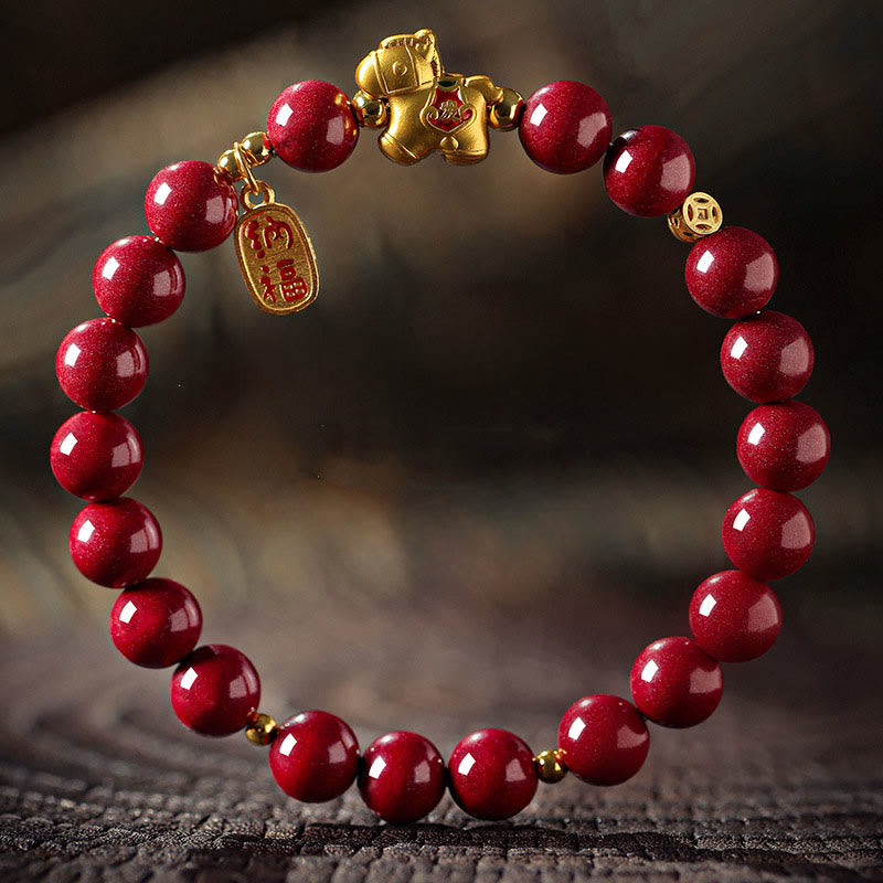 Buddha Stones Year Of The Horse Cinnabar Blessing Bracelet - Cinnabar(Bead Size:8mm) - 17cm - image 2