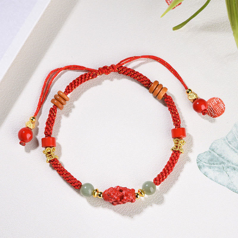 Buddha Stones Year Of The Horse Cinnabar Hetian Jade Red String Blessing Bracelet - image 11