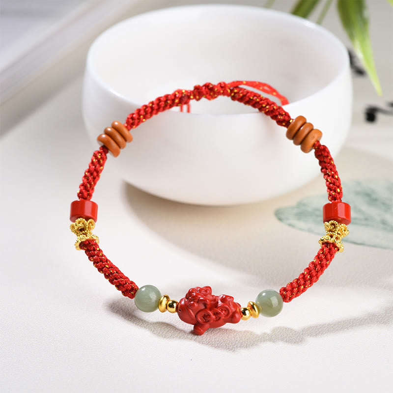 Buddha Stones Year Of The Horse Cinnabar Hetian Jade Red String Blessing Bracelet - image 2