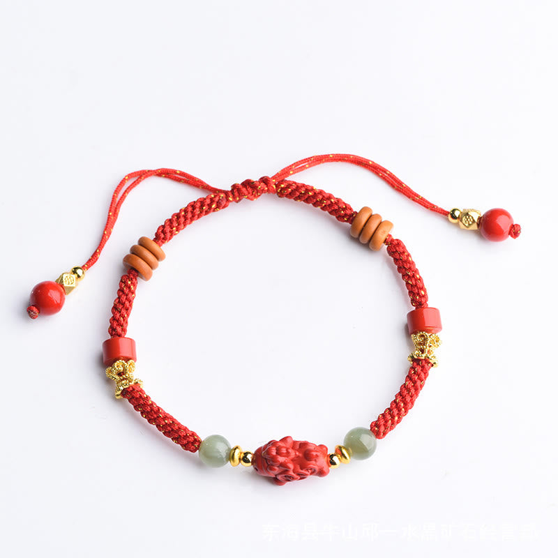 Buddha Stones Year Of The Horse Cinnabar Hetian Jade Red String Blessing Bracelet - image 12